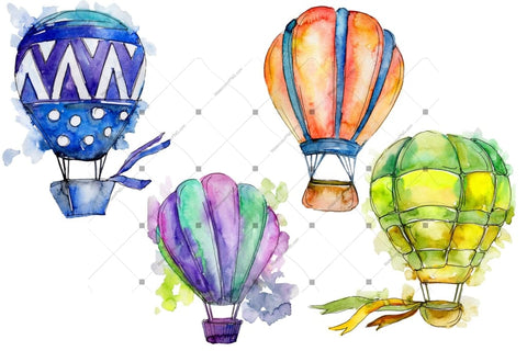 Colorful Hot Air Balloon Png Set Digital