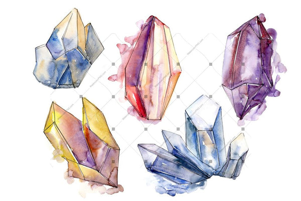 Cool Crystals Png Watercolor Set Digital