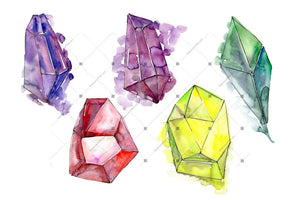 Colorful Crystals Png Watercolor Set Digital