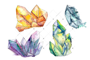 Aquarelle Colorful Geometric Crystal Png Set Digital