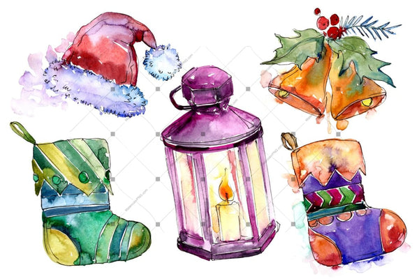 Watercolor Christmas Collection Elements Png Set Digital