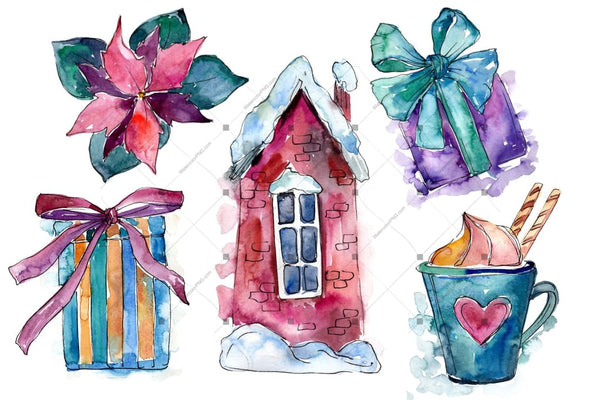 Christmas Gifts Png Watercolor Set Digital