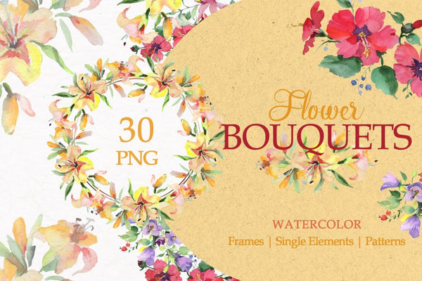 A bouquet of morning blooms watercolor png Digital