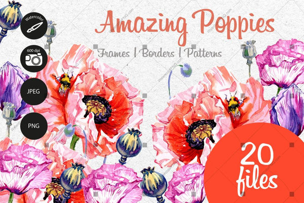 Amazing Poppies Png Watercolor Set Digital
