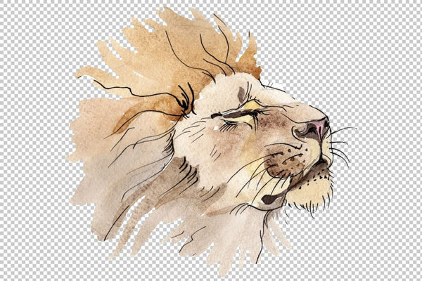 Animal: Lion Watercolor png Flower