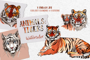 Animals: Tigers Watercolor png Digital