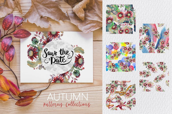 Autumn Bouquet with acorns and asters Watercolor png Digital