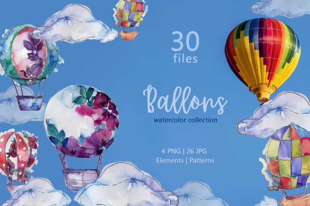 Balloons Watercolor png Digital