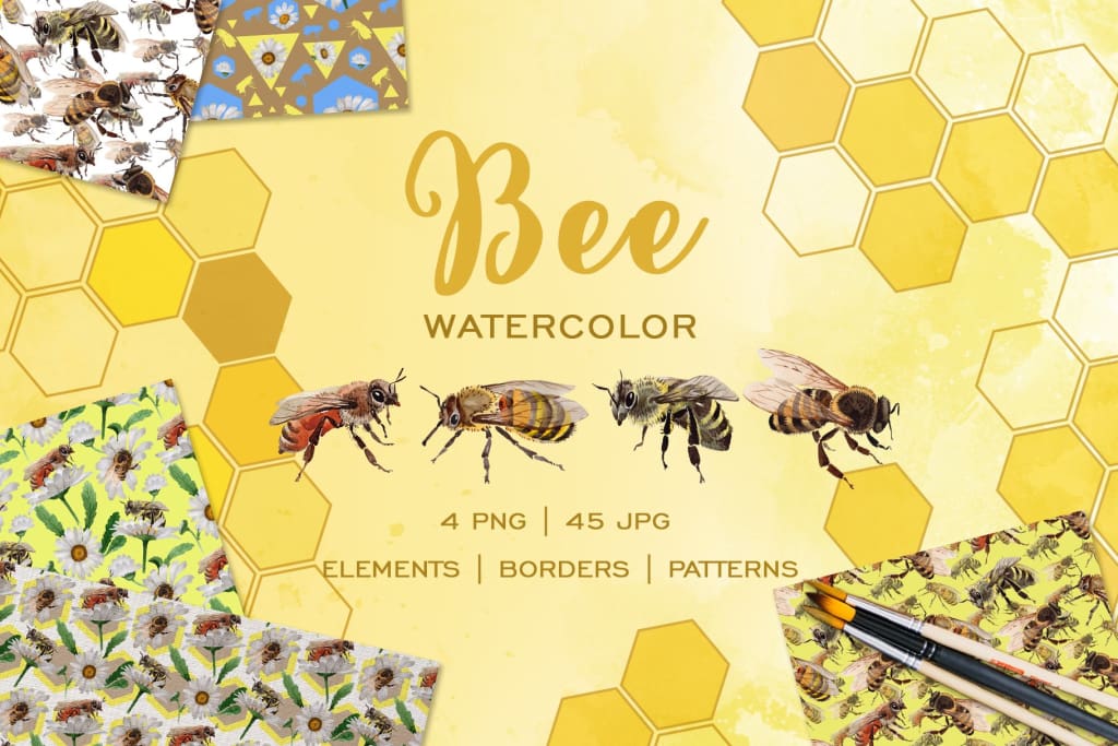 Bee Watercolor png Digital