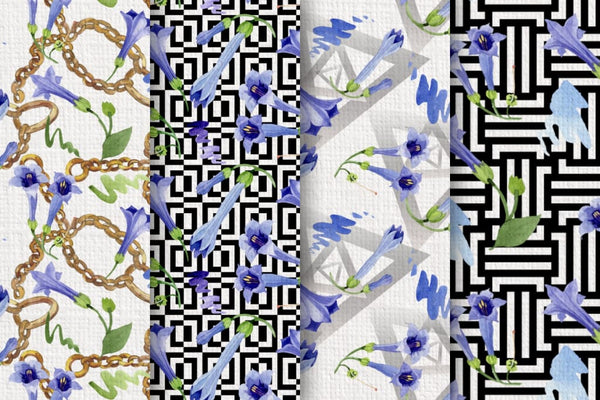 Blue brugmansia flower watercolor png Digital