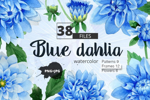 Blue dahlia watercolor PNG clipart Digital