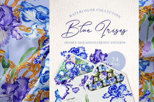 Blue irises Inspiration watercolor png Digital