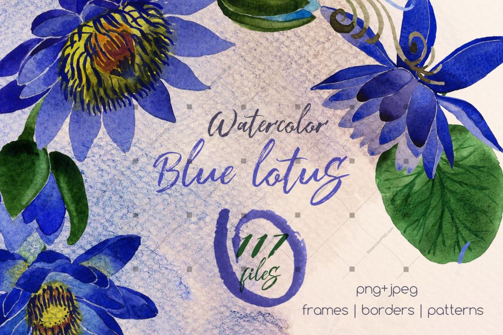 Blue Lotus Png Watercolor Set Digital