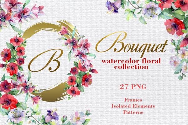 Bouquet of bright dreams watercolor png Digital