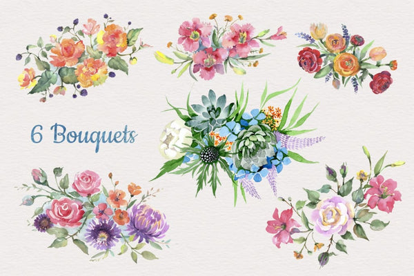 Bouquet of flowers Bright dreams watercolor png Digital