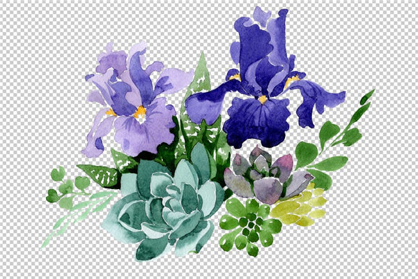 Bouquet of flowers with purple irises watercolor PNG Flower