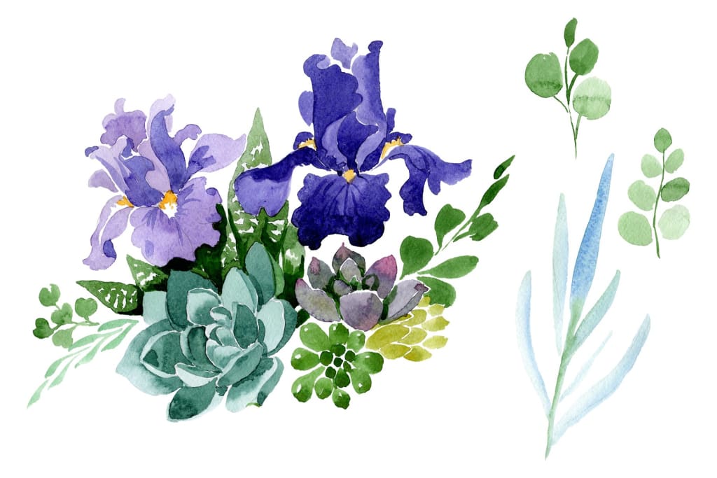 Bouquet of flowers with purple irises watercolor PNG Flower
