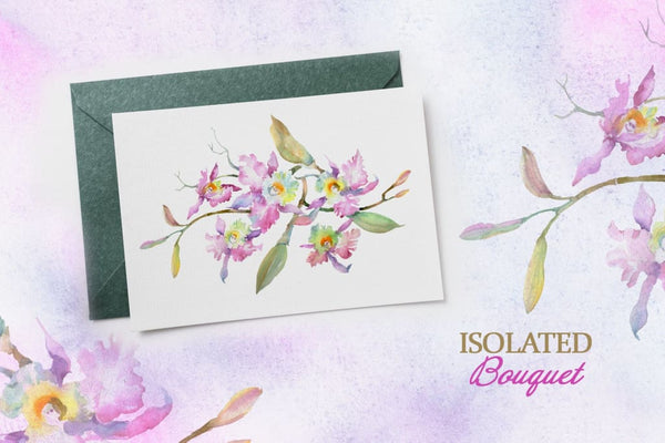 Bouquet of pink orchids Quivering love Watercolor png Digital