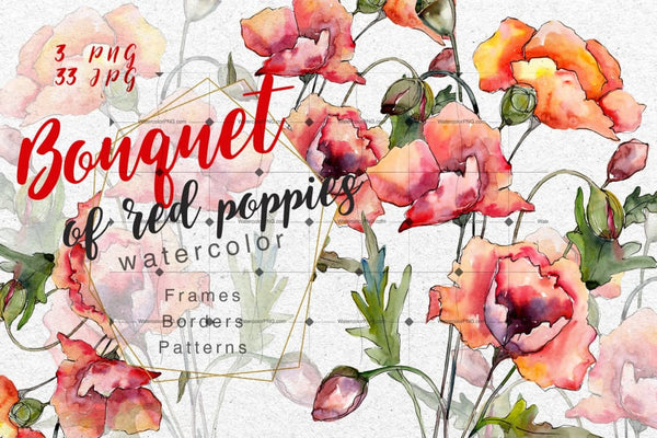 Bouquet Of Red Poppies Png Watercolor Set Digital