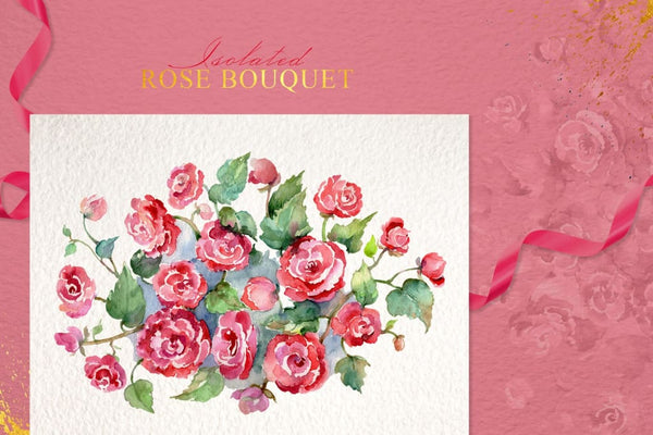 Bouquet of red roses Watercolor png Digital