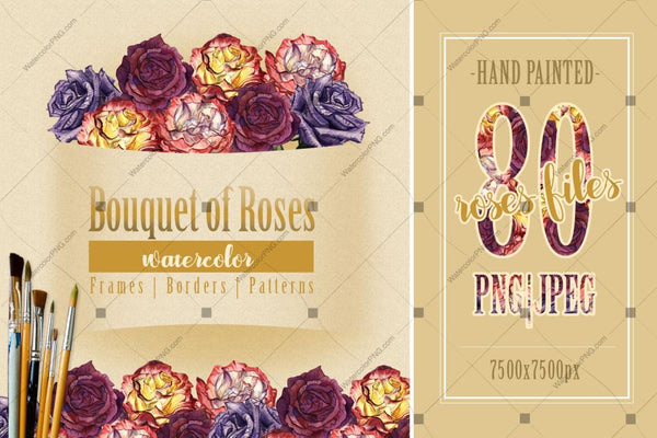 Bouquet Of Roses Png Watercolor Set Digital