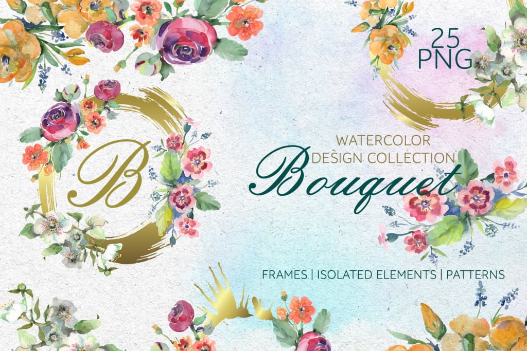 Bouquet spring fairy tale watercolor png Digital