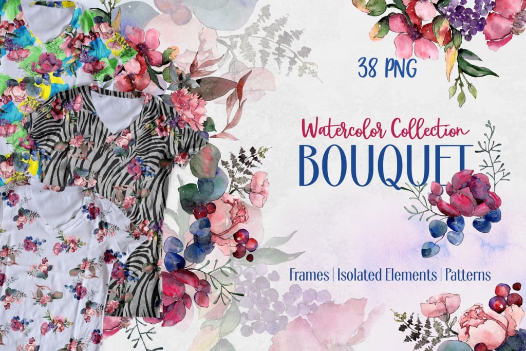 Bouquet taste of summer watercolor png Digital