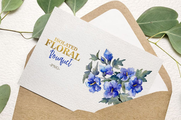 Bouquet with blue flowers Watercolor png Digital