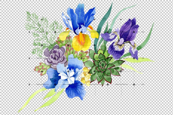 Bouquet With Blue Irises Watercolor Png Flower