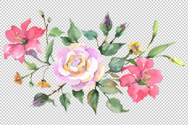 Bouquet with pink rose Watercolor png Flower
