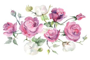 Bouquet with pink roses and cotton watercolor png Digital