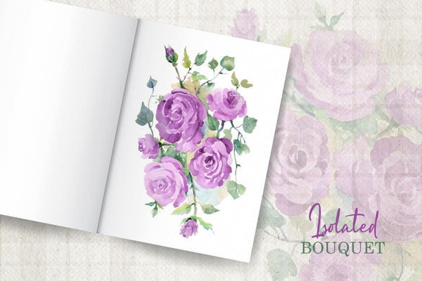 Bouquet with purple roses Watercolor png