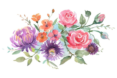 Bouquet with roses and asters Watercolor png Flower