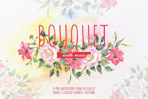 Bouquet with roses Dreams Comes True Watercolor png Digital