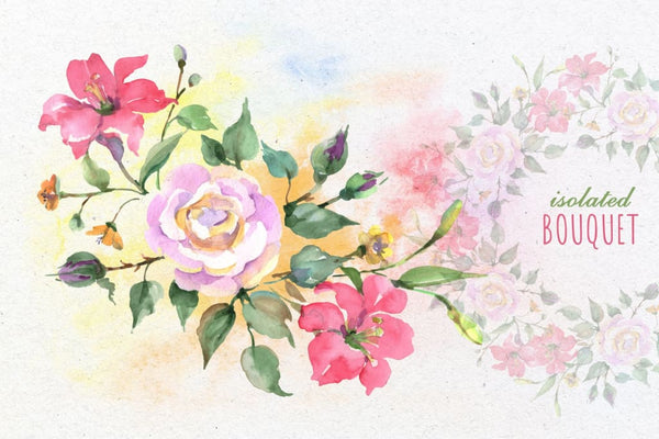 Bouquet with roses Dreams Comes True Watercolor png Digital