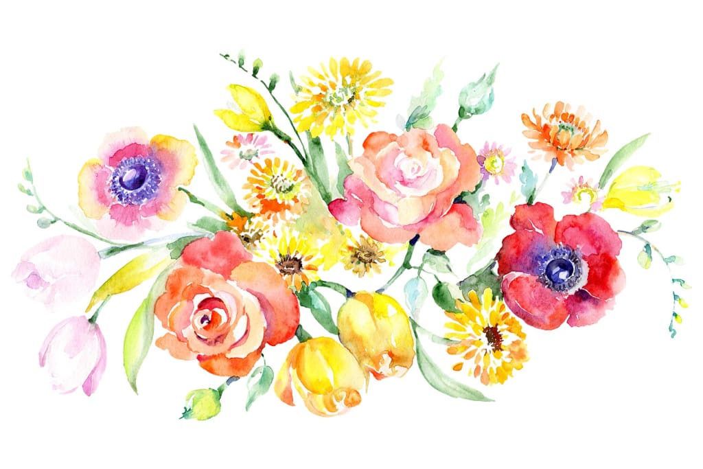 Bouquet with roses tulips and poppies Watercolor png Flower