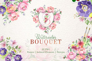 Bouquet with wildflowers set Watercolor png Digital