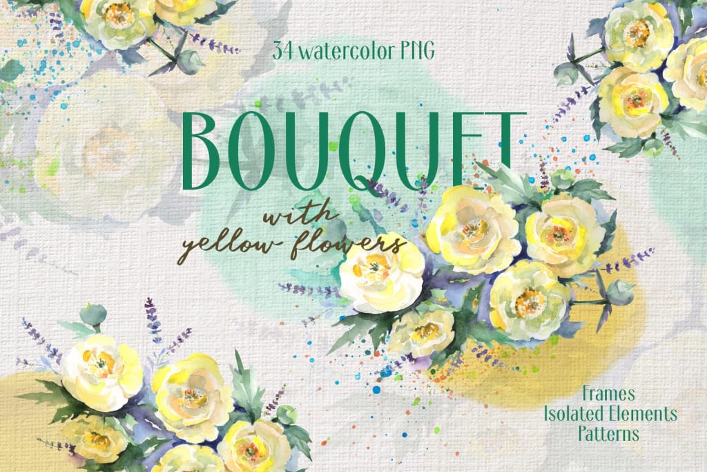 Bouquet with yellow flowers Watercolor png Digital