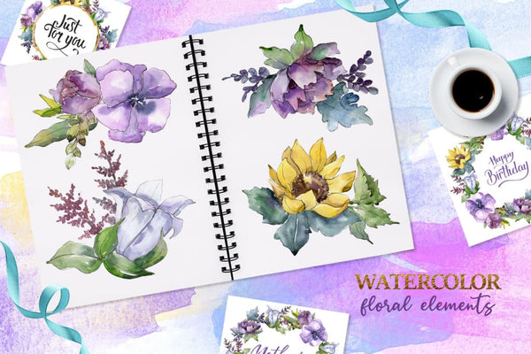 Bouquets peony flax Watercolor png Digital