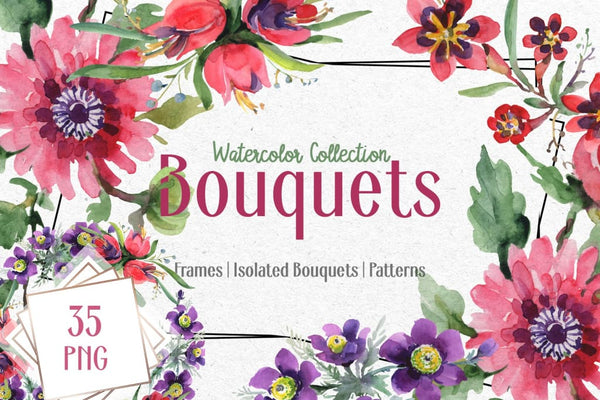 Bouquets red Flower Bright Watercolor png Digital
