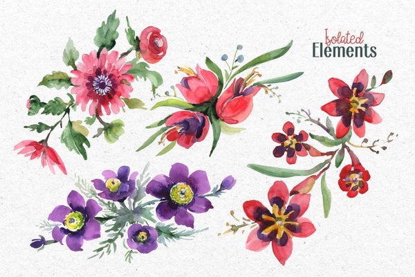 Bouquets red Flower Bright Watercolor png Digital