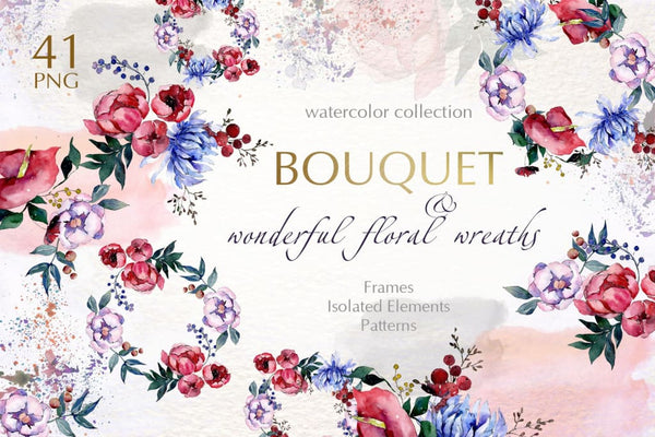 Bouquets with flowers Watercolor png Digital