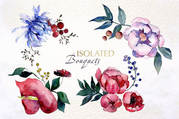 Bouquets with flowers Watercolor png Digital