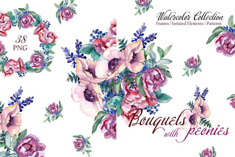Bouquets with peonies Phuket Watercolor png Digital
