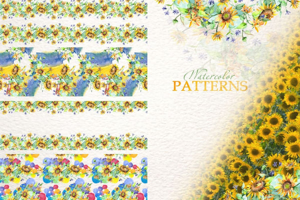 Bouquets with sunflowers Watercolor png Digital