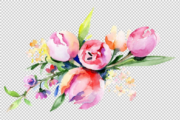 Bouquets with violas roses Watercolor png Flower
