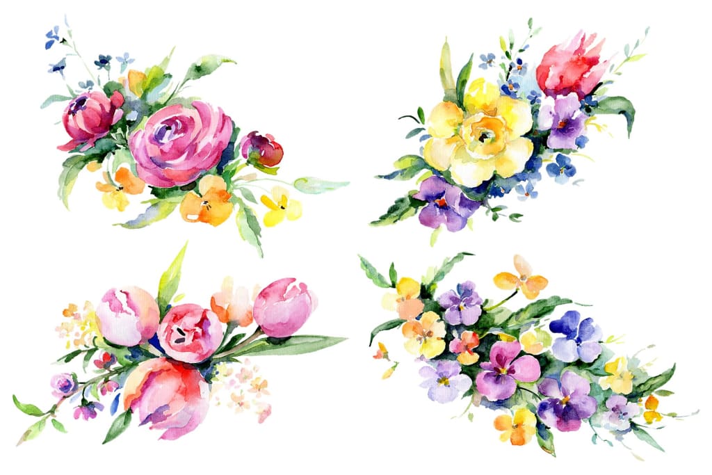 Bouquets with violas roses Watercolor png Flower