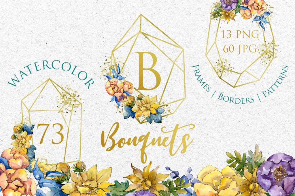 Bouquets Yellow Watercolor png Digital