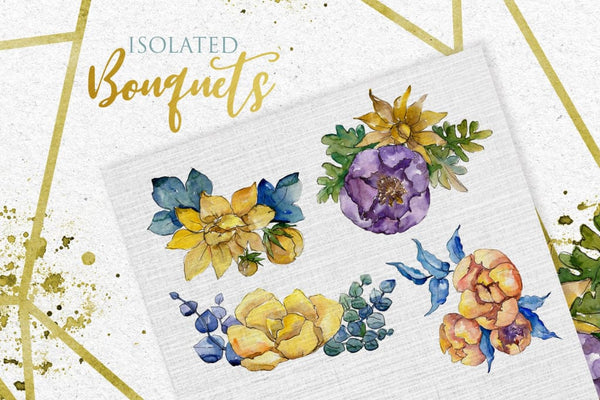 Bouquets Yellow Watercolor png Digital
