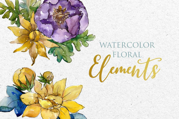 Bouquets Yellow Watercolor png Digital